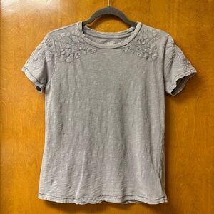 Lucky Brand Gray Floral Embroidered Tee